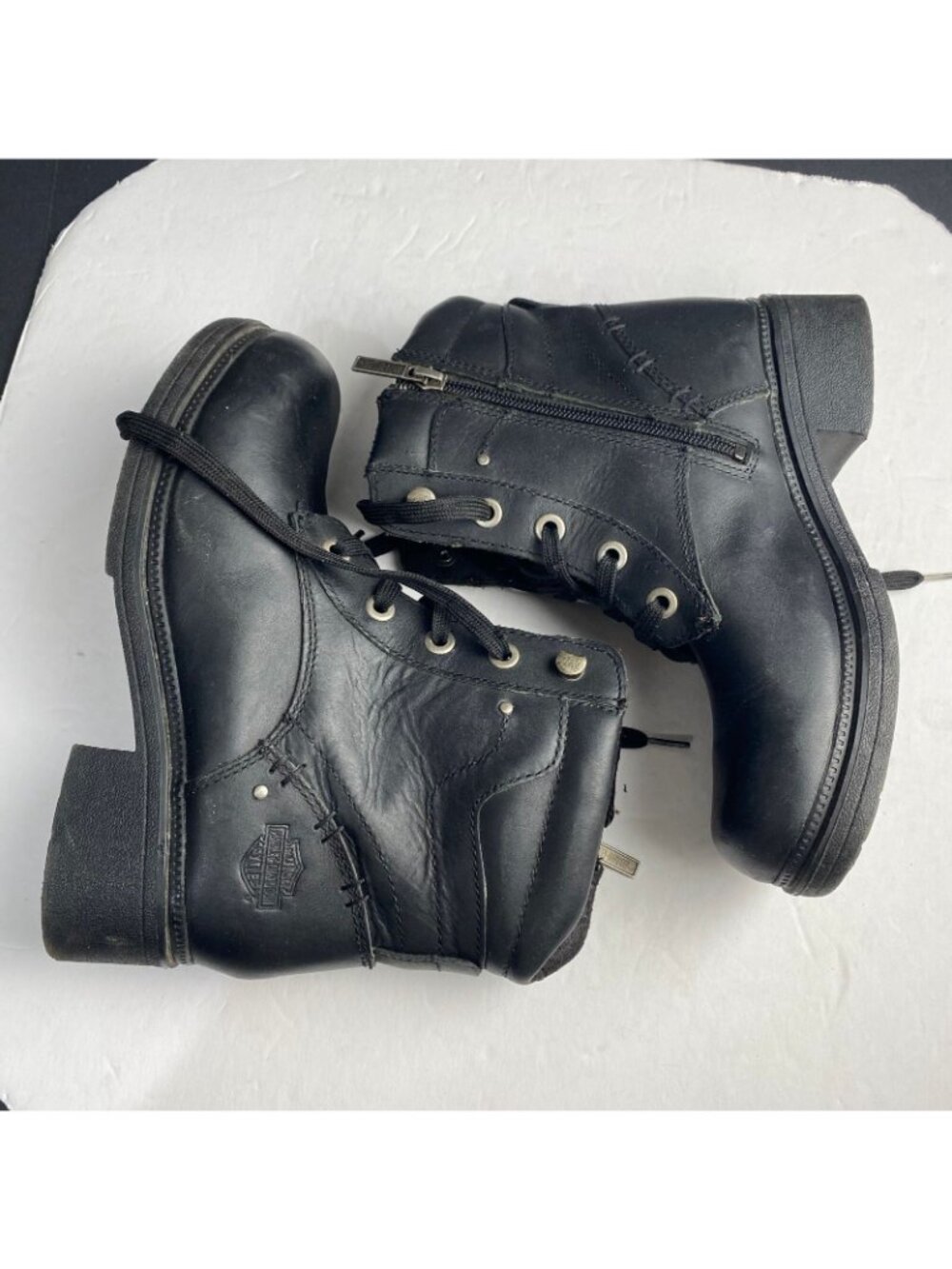 Harley-Davidson® Women's size 7.5 M Motorcycle Boots in Black Leather Lace Up